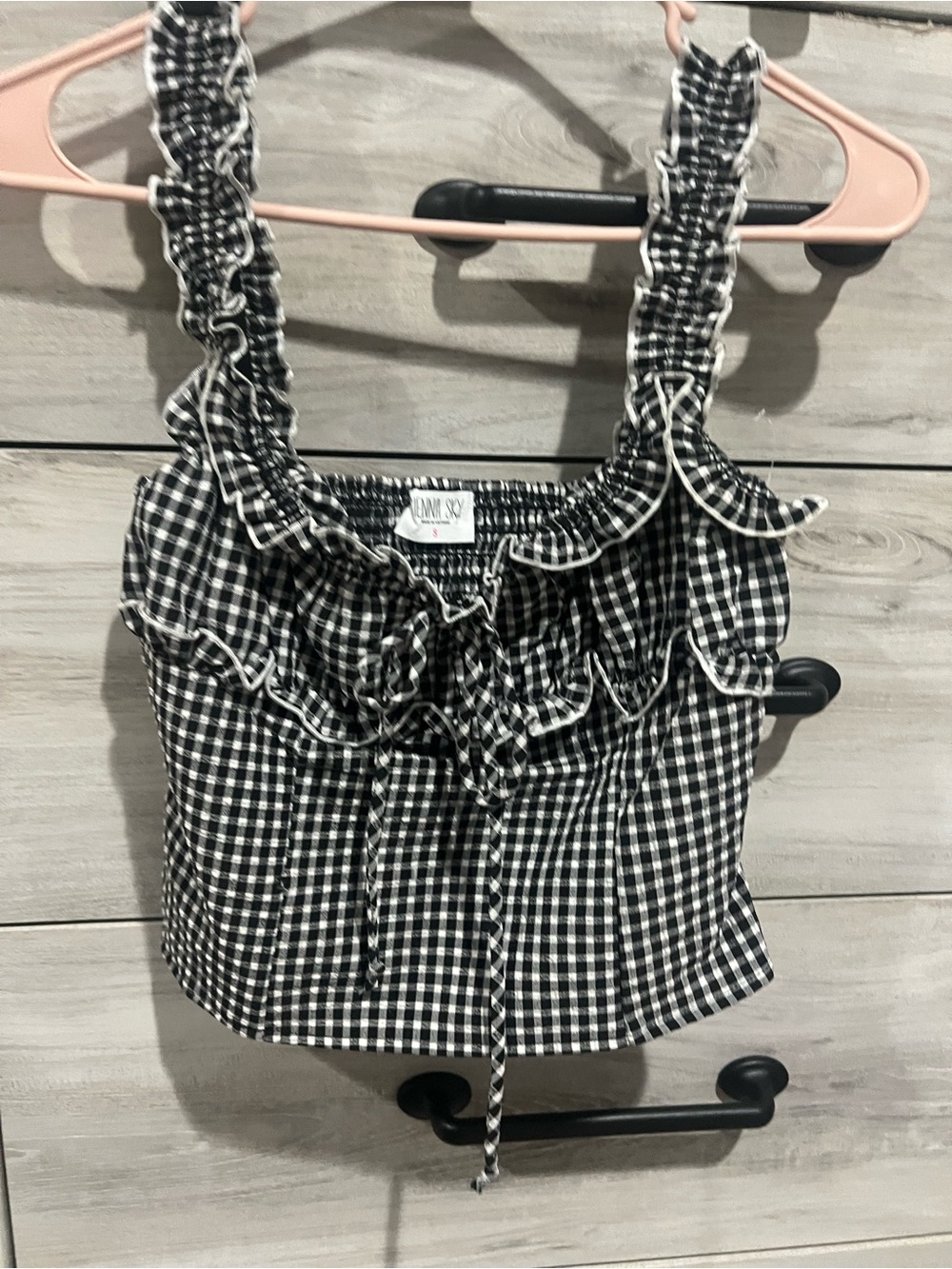 Sienna Sky Black & White Gingham Smocked Crop Top